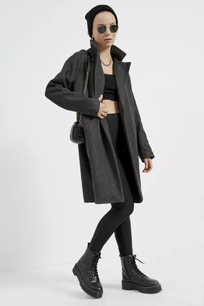 Dames antraciet kasjmier mantel