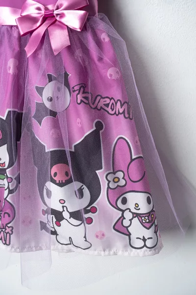 Kuromi en Melody print pluche tule meisjesfeestjurk Verjaardagsjurk