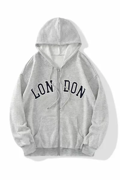 Unisex 2-ply Knit Fabric London Print Zippered Hooded Sweatshirt Cardigan