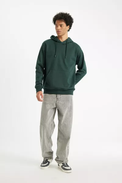 Sweatshirt basique à capuche, coupe régulière, poche kangourou, doublé en polaire douce AU