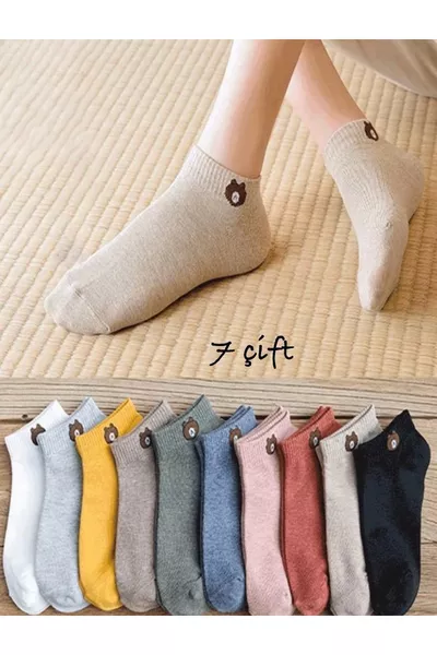 Комплект от 7 чифта дамски меки чорапи с мотив на мече Теди