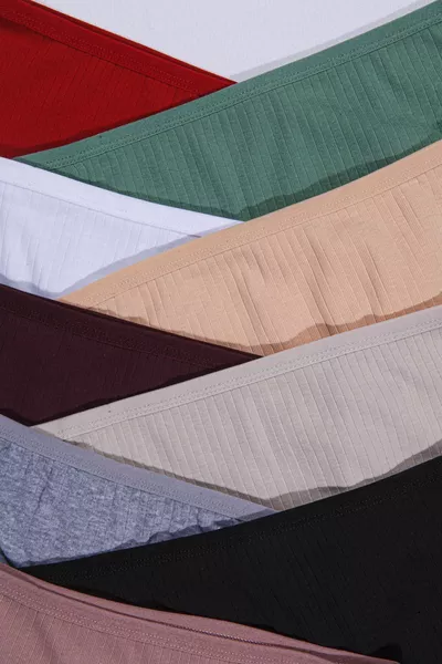 % Baumwolle, Hohe Taille, Gerippte 6er-Pack Damenhöschen: 2 Weiß, 2 Grau, 2 Hautfarbe