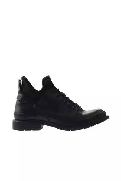 Shoes Black Leather Women's Flat Boots 