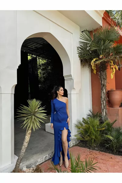 Marsiya Tek Kol Fırfır Yırtmaçlı Abiye 