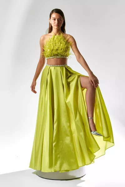 Дълга рокля с презрамки гърдите Otrish цепка