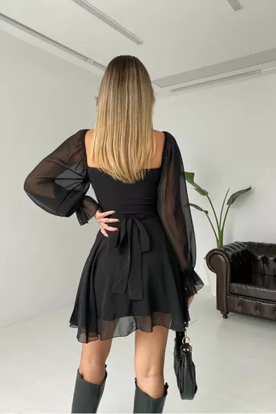 تنورة وأعلى نظرة اصطف الشيفون الأسود مساء اللباس