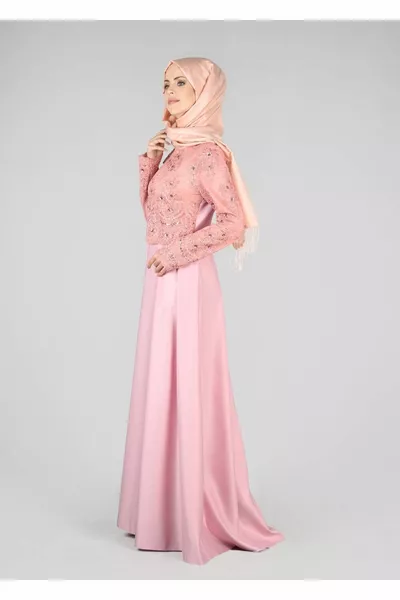 Damen Powder (Lachs) Besticktes Abendkleid 