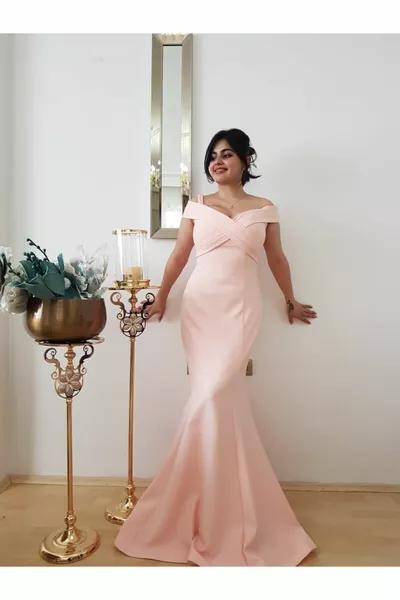 Women's Powder Plus Size Madonna Collar Mermaid Evening Dress