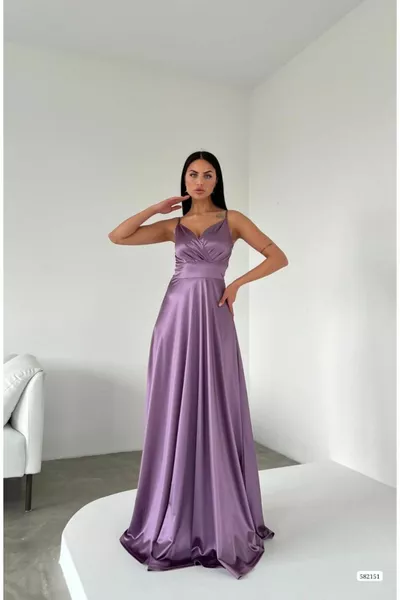Strap Double-breasted Collar Maxi Length Evening Dress