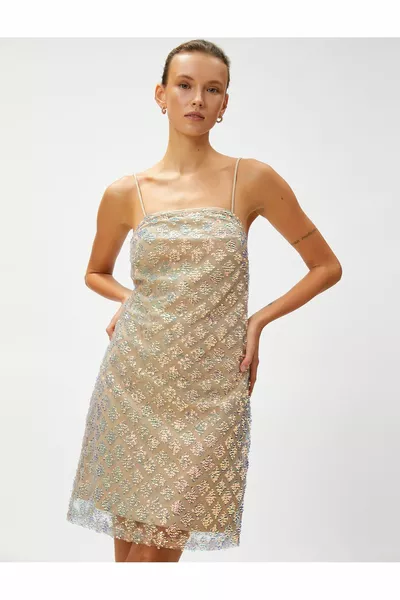 Paillettes Mini abito da sera Sottile Strap Back Low-Cut