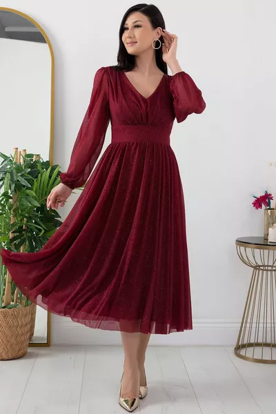 Abito midi a maniche lunghe con scollo a V 