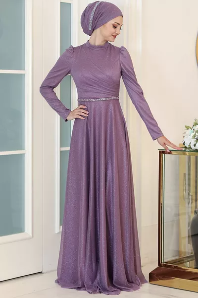 Hijab Evening Dress Işıl Hijab Evening Dress Glitter Fabric Hijab Evening Dresses