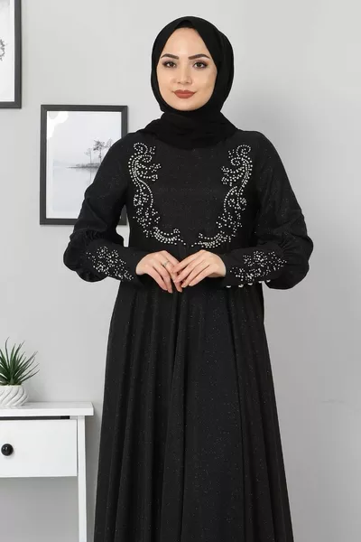 الدانتيل مفصلة بريق مساء اللباس الأسود