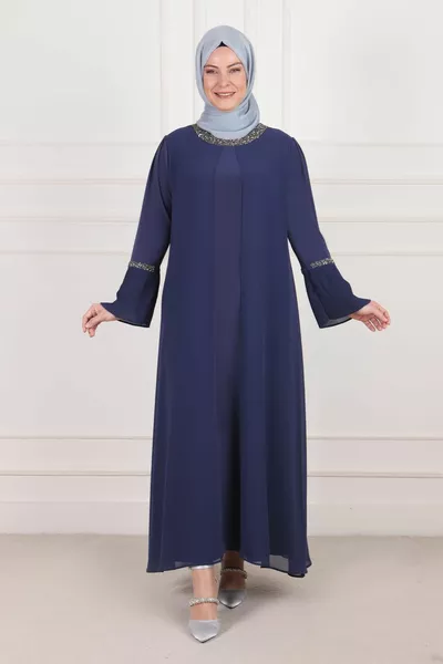 Plus Size Hijab Chiffon Coated Sandy Evening Dress  Purple Blue