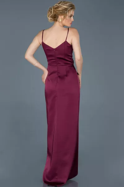 Plum Slit V-Neck Evening Dress 