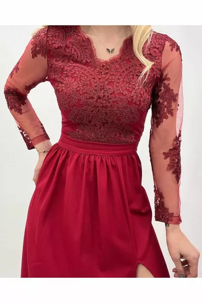 Damen Guipure Abendkleid mit Reißverschluss und doppeltem Stoffschlitz (bunt)