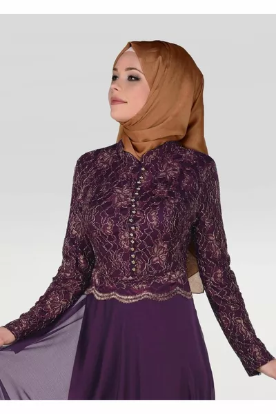 المرأة البرقوق حكيم طوق زر مفصلة مساء اللباس 