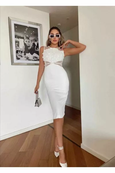 Sahara & Fashion Дамска тъкан Атлас Перлена бродерия Персонализиран дизайн Бяла сватба Вечерна рокля за специален повод