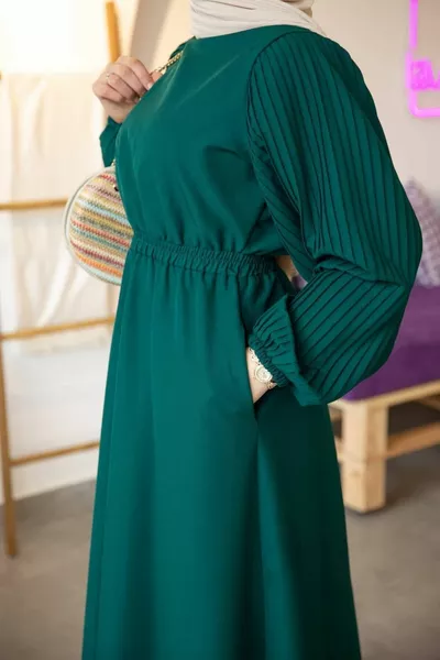 Pleated Dress with Sleeves