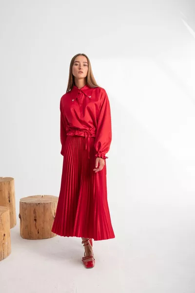 Satin Look Pleated Skirt