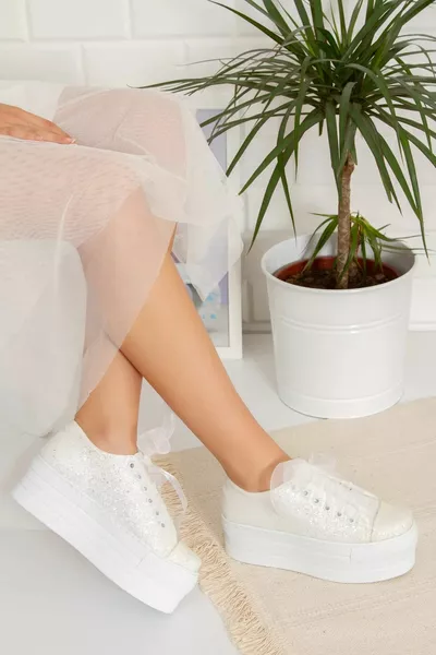 Frauen Hochzeitskleid Sport Dicke Sohle Bequeme Converse Stil Abendkleid Schuhe