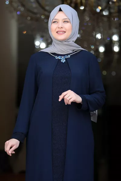 فستان سهرة لامع أزرق كحلي