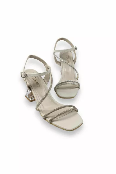 Onl Beige Recinzione Coclea Tacco Trasparente Cravatta Alla Caviglia Pietra Dettagliato Sandali Scarpe Lucest Nuovo