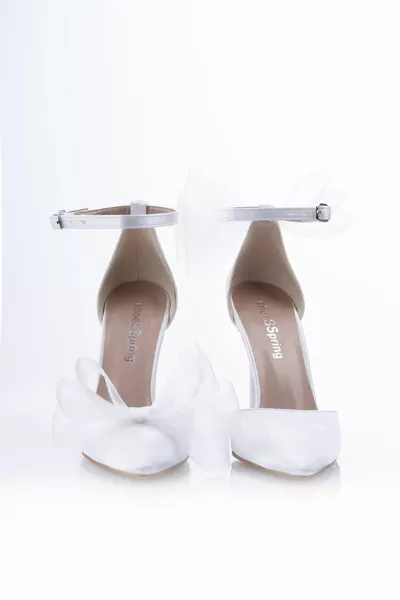 Chaussures de soirée à talons de 8 cm avec nœud blanc