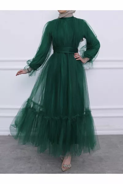 تول مساء اللباس مع تنورة الخصر مجزأة حزام