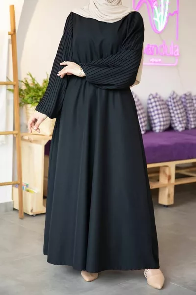 Pleated Dress with Sleeves