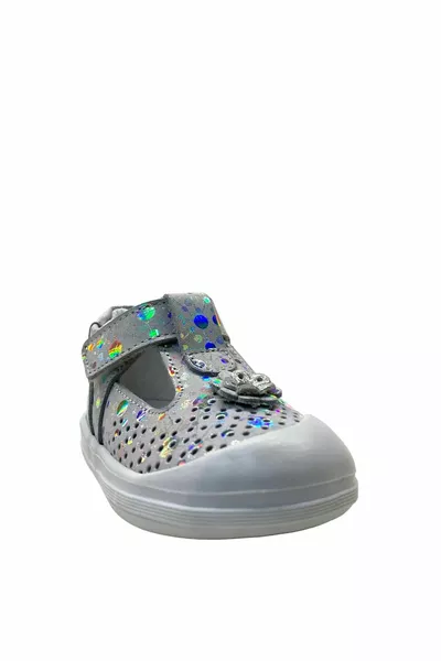 -1 Ортопедическая % натуральная кожа для девочек Серебряный нубук с цветочным принтом Первая ступенька