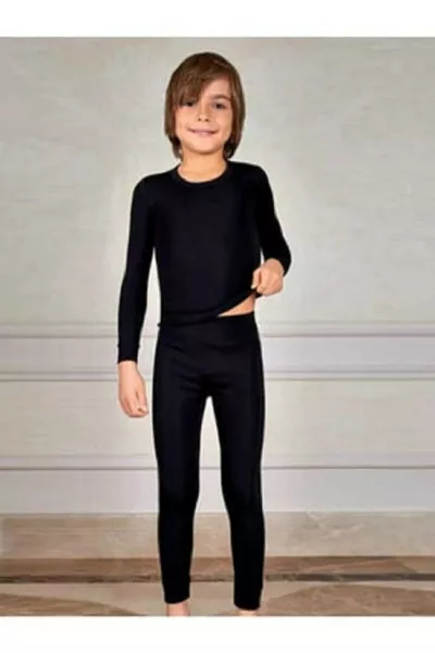 Children's Black Long Sleeve Viscose Brushed Set Thermal Wear & Innerwear