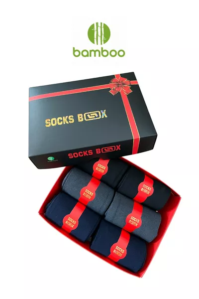 مجموعة بامبو موسمية فاخرة مكونة من 6 قطع (2 أسود، 2 كحلي، 2 رمادي دخاني) / مع صندوق هدية / مقاس 