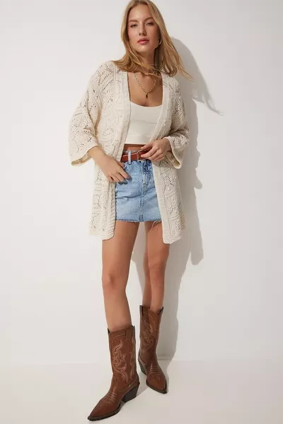 Seasonal Openwork Knit Cardigan