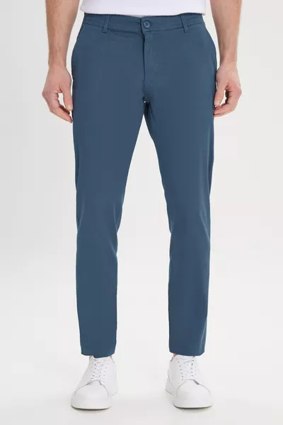 Men's Slim Fit Skinny Cotton Stretch Chino Pants with Side Pockets