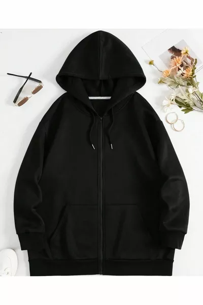 سترة بولار كبيرة الحجم بدون طبعة بسحّاب للجنسين