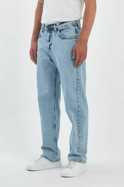 Мужские джинсы оверсайз с высокой талией, широкие штанины, ледяной голубой цвет