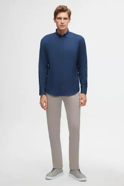 Pantalon Chino Slim Fit Ds Damat en armure pierre, taille élastique sur les côtés, extensible avec lycra, poches latérales