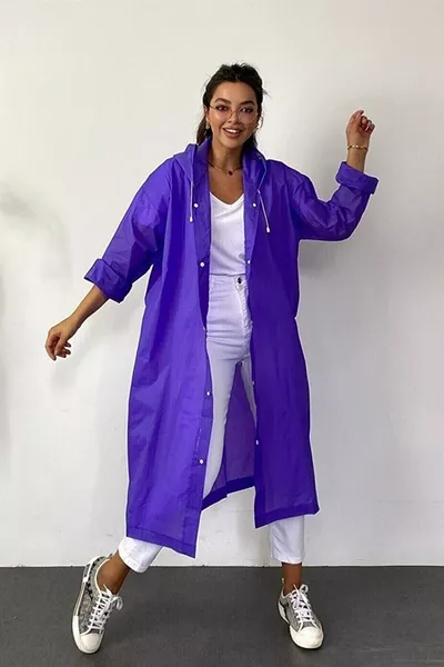 Impermeabile con Cappuccio da Donna e Uomo, con Bottoni a Pressione, in EVA