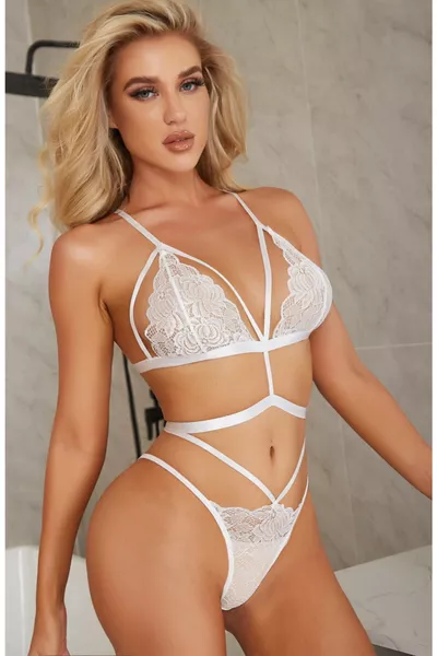 Dames Bh- en Slipset met Witte Rubberdetails