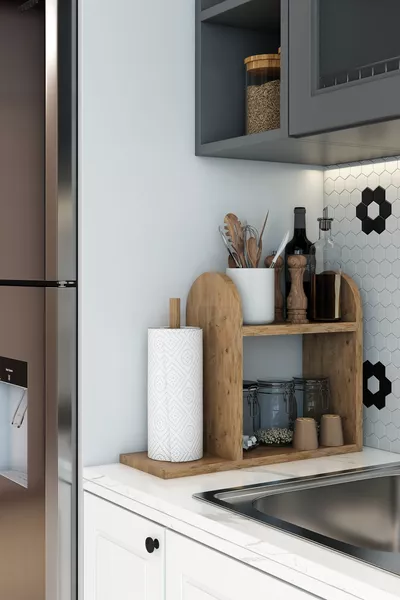 رف مطبخ بورق مناشف، رف على الطاولة، حامل مناديل، من خشب الصنوبر