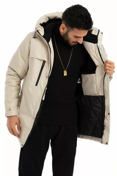 معطف شتوي رجالي مبطن بالقطب الداخلي، مقاوم للماء والرياح، مع قلنسوة، جاكيت وكاب