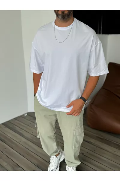Beyaz Likralı Basic T-Shirt 