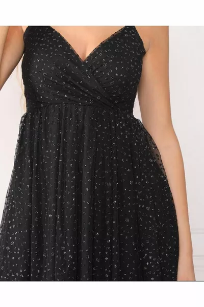 فستان فضي لامع لامع مع أحزمة رفيعة