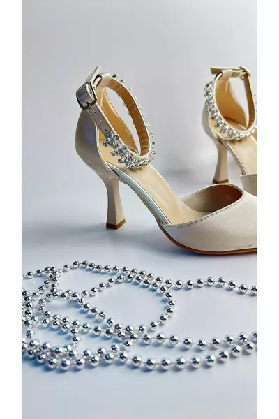 Tan Satin Ankle Stone 9 Cm Goblet Heels