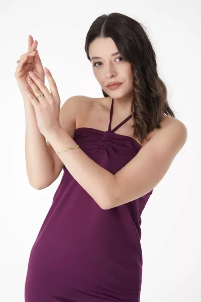 Abito da sera da donna con lacci viola con lacci da donna al centro dritto - 