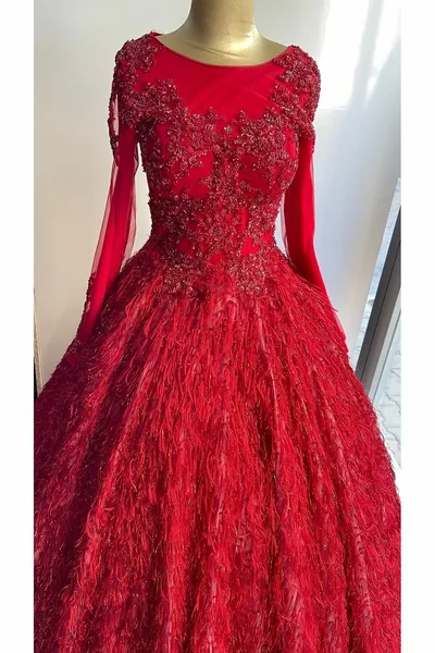 ABITI DA SERA HIJAB CON SCOLLO A BARCA ROSSO MODELLO HENNÉ