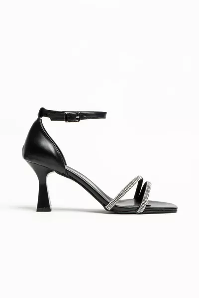 Tacchi da sera in pietra a doppia fascia nera