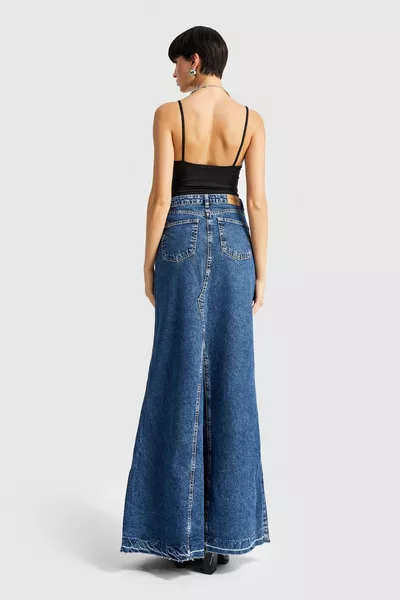 Women's Blue Color Maxi Length Denim Skirt