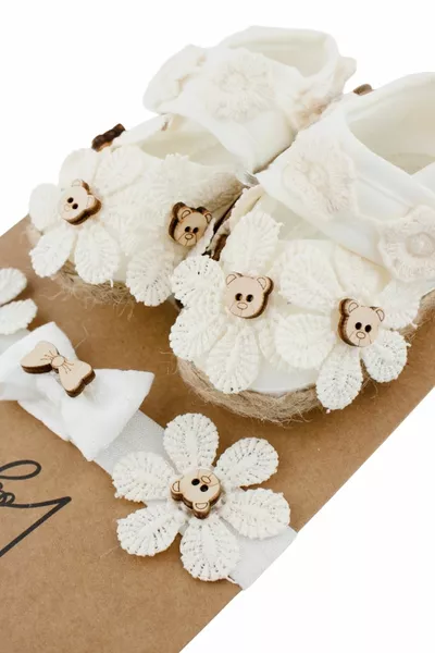 0-3 Monate Neu Teddybär Schleife Ecru Baby Bandana Booties Set